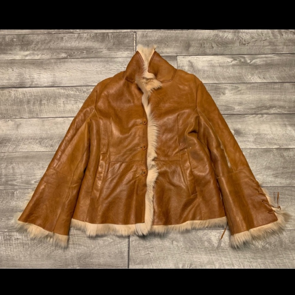 Sued Mod SuedMod Women’s Sherpa Fur Brown Leather Womens Jacket Coat Size Medium